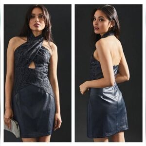 Eva Franco Dress NWT size 6 Navy Faux Leather Mini